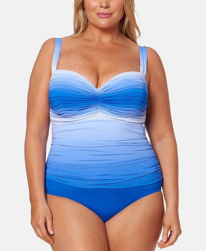Bleu By Rod Beattie Women's Ruched Sweetheart Neck One Piece with Underwire Swimsuit Blue Size 20W