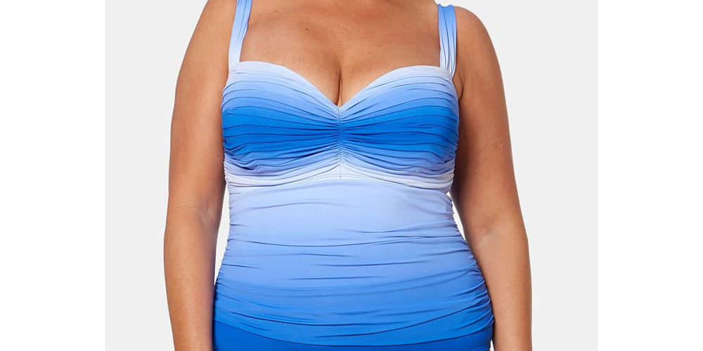 Bleu By Rod Beattie Women's Ruched Sweetheart Neck One Piece with Underwire Swimsuit Blue Size 20W