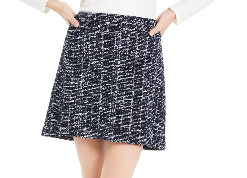 Maison Jules Women's Tweed Metallic Mini Skirt Blue Size 10