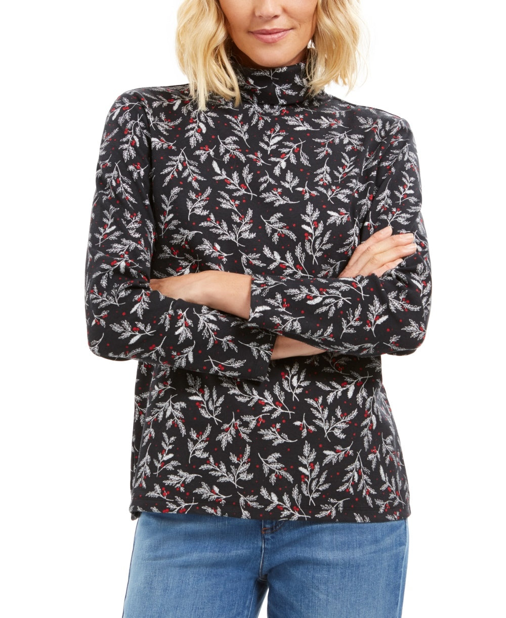 Karen Scott Women's Printed Turtleneck Top Black Size X-Large