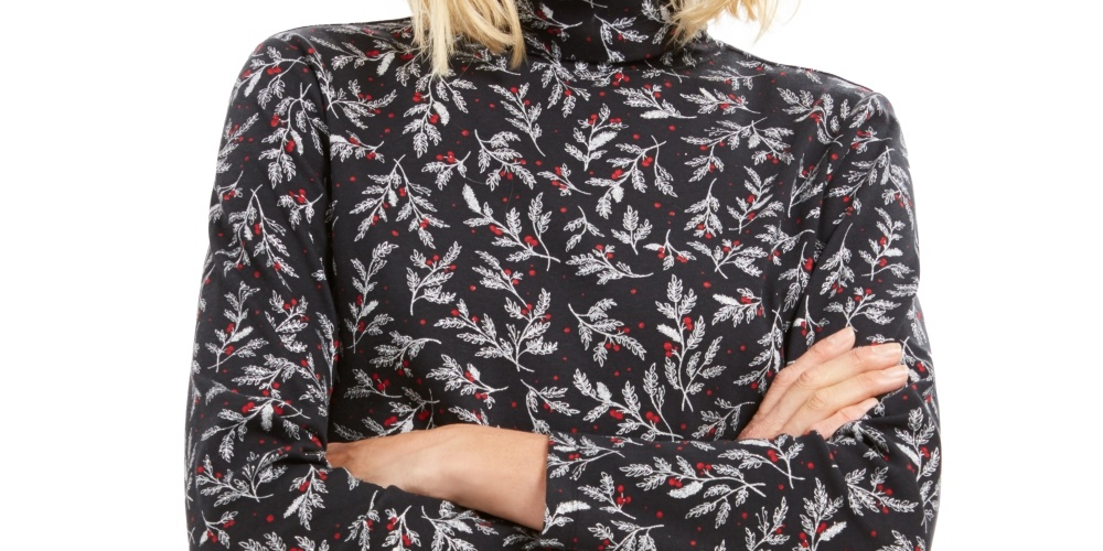 Karen Scott Women's Printed Turtleneck Top Black Size X-Large