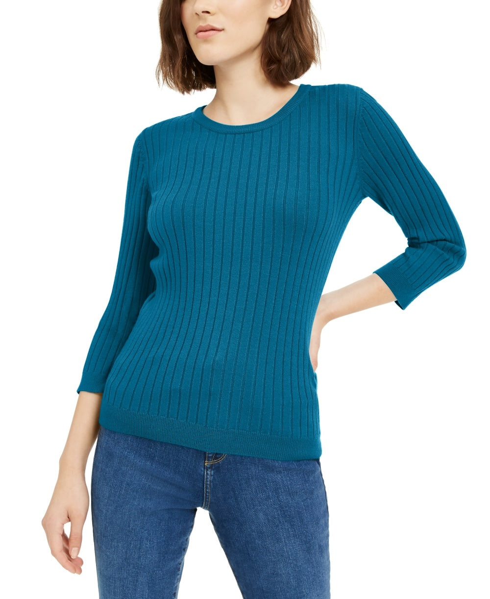 Maison Jules Women's Ribbed Crew-Neck Sweater Green Size XX Large