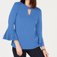 Charter Club Women's Bell Sleeve Keyhole Top Blue Size Small