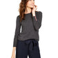 Charter Club Women's Button Cuff Crewneck Merino Wool Sweater Gray Size X-Small