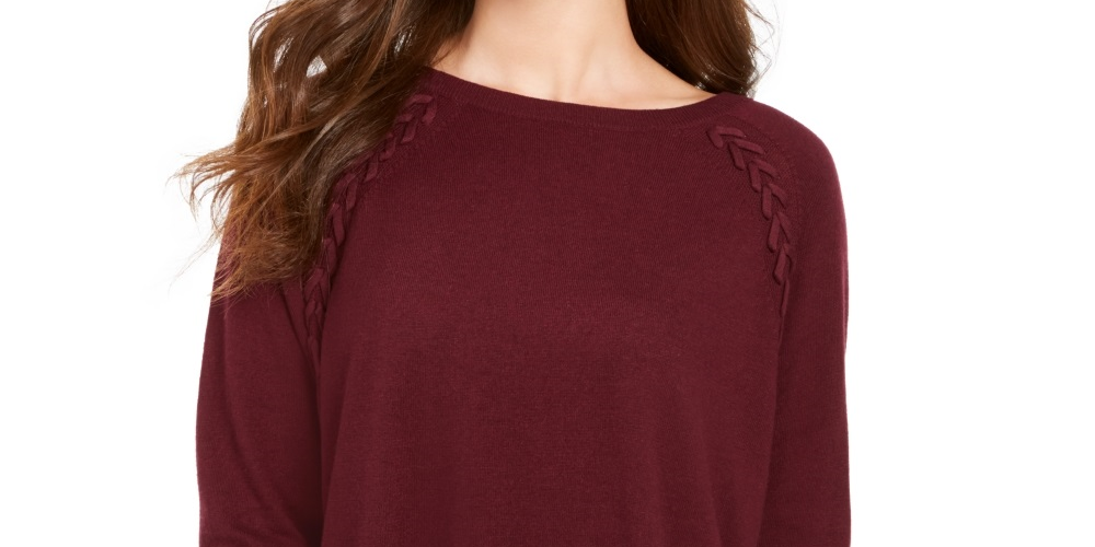 Style & Co Women's Lace Up Chevron Trim Sweater Red Size -PS