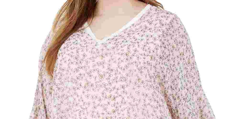 Tommy Hilfiger Women's Plus Size Printed Chiffon Top Pink Size 3X