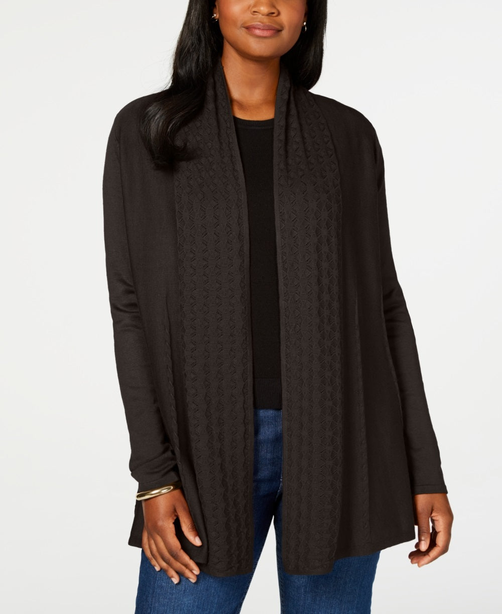 Karen Scott Women's Pointelle Collar Cardigan Brown Size Petite Medium