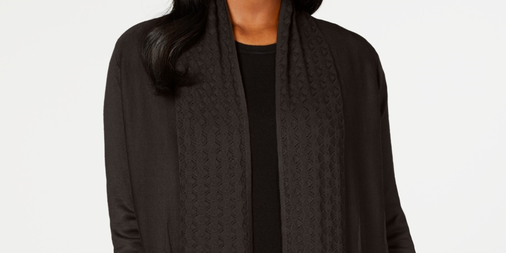 Karen Scott Women's Pointelle Collar Cardigan Brown Size Petite Medium
