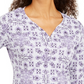 Karen Scott Women's Printed 3/4 Sleeve Henley Top Cassis Grey Size PS-