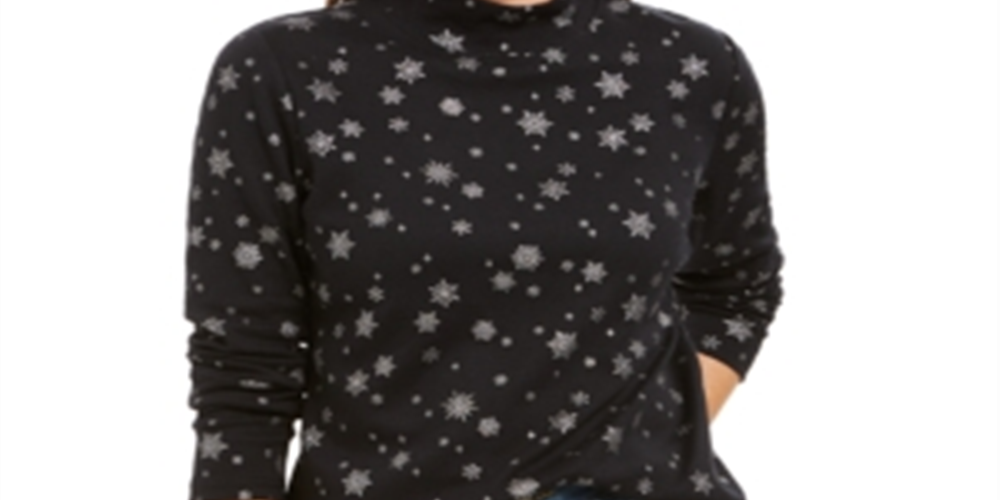Karen Scott Women's Snowy Glory Mock Neck Top Black Size-Petite XL