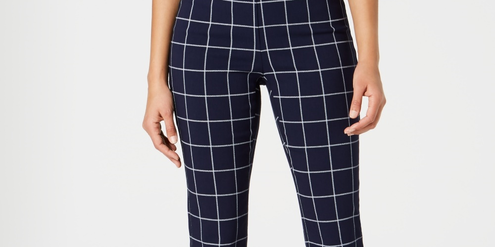 Charter Club Women's Windowpane Pants Blue Size 4