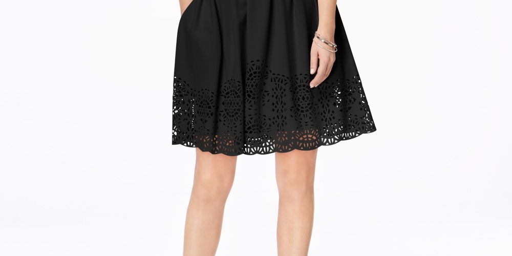 Vince Camuto Women's Laser-Cut Fit & Flare Dress Black Size 10