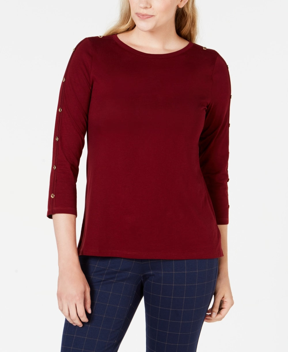 Charter Club Women's Supima Cotton Embellished Top Wine Size Small