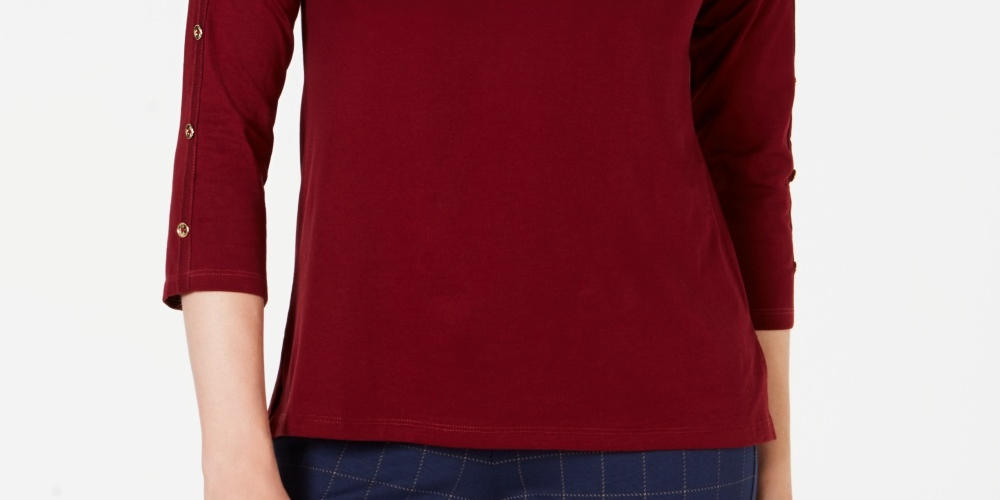 Charter Club Women's Supima Cotton Embellished Top Wine Size Small