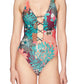 Vince Camuto Women's Lagoon V Neck One Piece Swimsuit Green Size 12