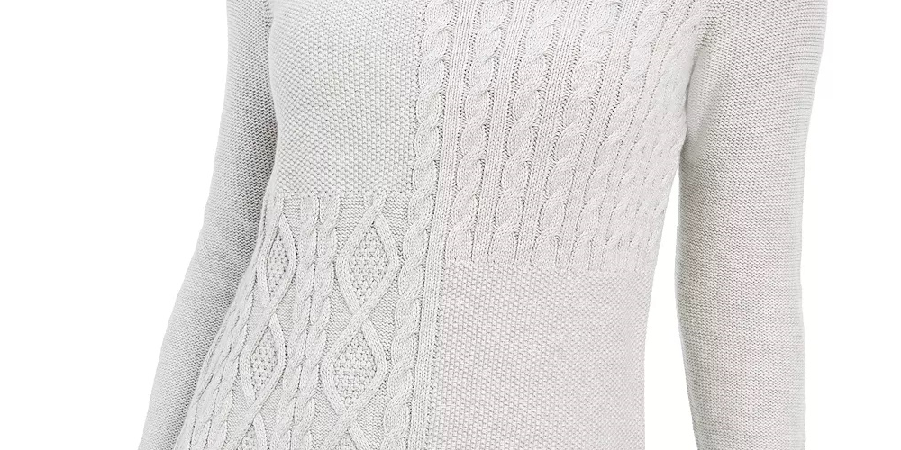 Charter Club Women's Petite Envelope-Neck Cable-Knit Sweater Gray Size Petite X-Large