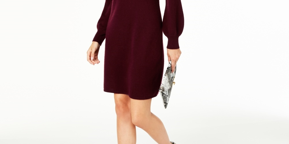 Charter Club Women's Mock-Neck Cashmere Sheath Dress Red Size Large