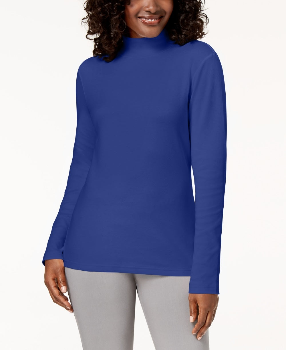 Karen Scott Women's Cotton Mock-Neck Top Blue Size Medium