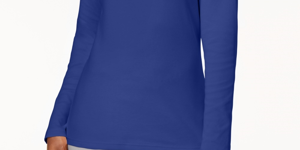 Karen Scott Women's Cotton Mock-Neck Top Blue Size Medium