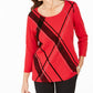 Karen Scott Women's Graphic Scoop Neck Top Red Size PL