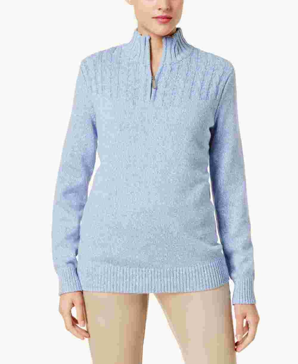 Karen Scott Women's Cotton Half Zip Sweater Blue Size Petite Small