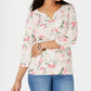 Karen Scott Women's Havana Falls Floral-Print Henley Top Orange Size Small