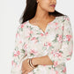 Karen Scott Women's Havana Falls Floral-Print Henley Top Orange Size Small