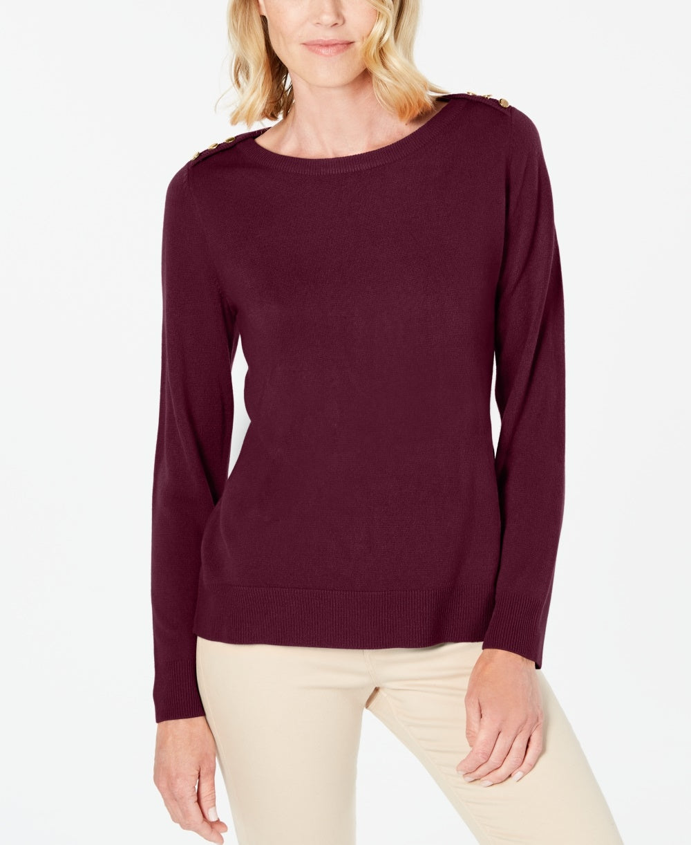 Karen Scott Women's Button Shoulder Sweater Red Size Small