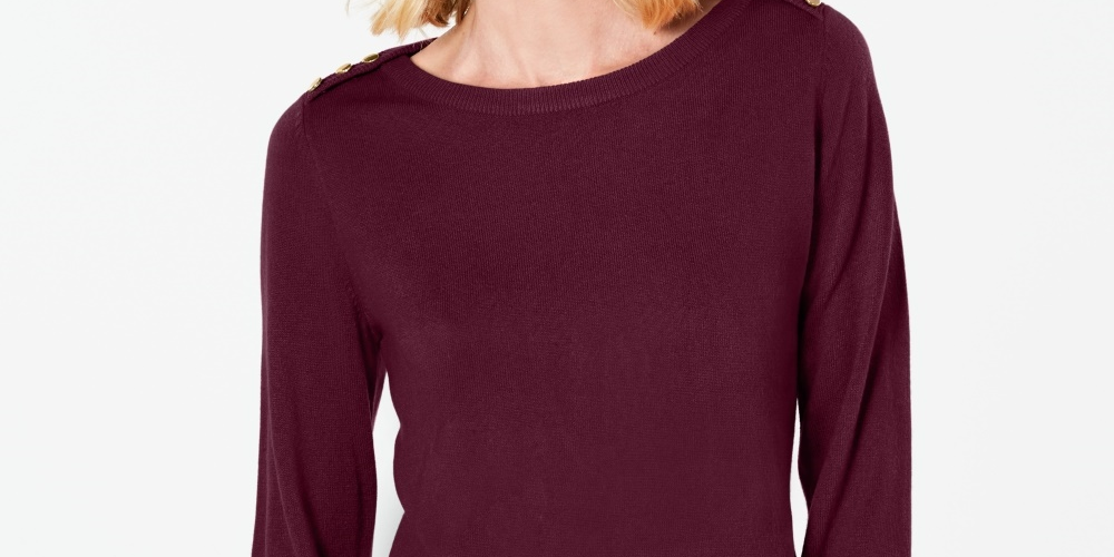 Karen Scott Women's Button Shoulder Sweater Red Size Small