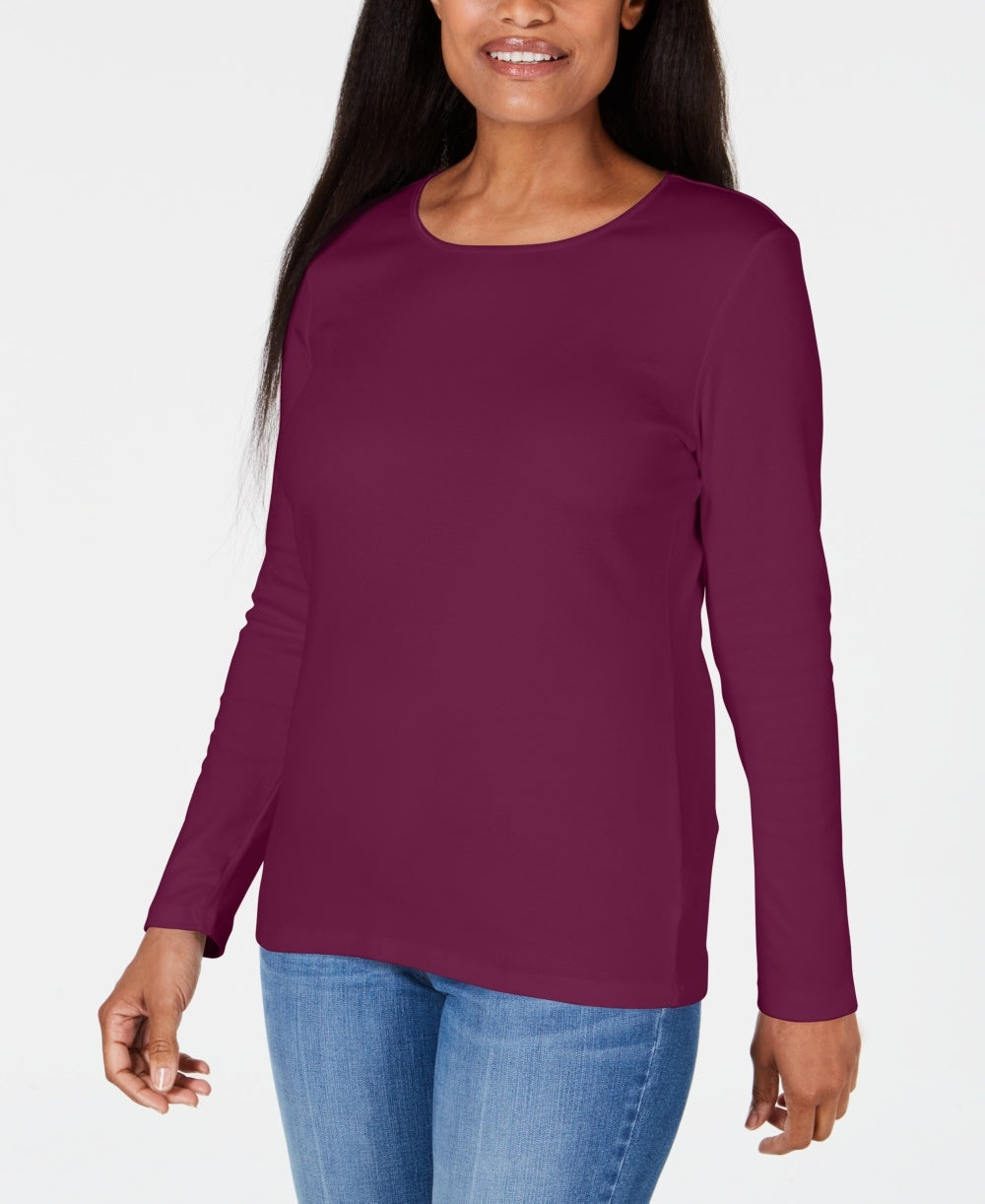 Karen Scott Women's Satin-Trim Scoop-Neck Top Red Size Medium