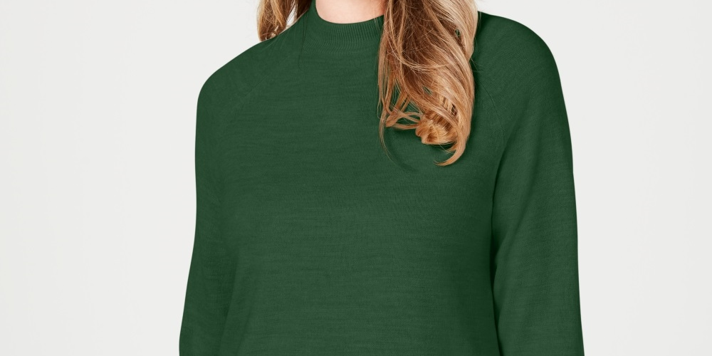 Karen Scott Women's Zip Back Mock Neck Sweater Green Size Large