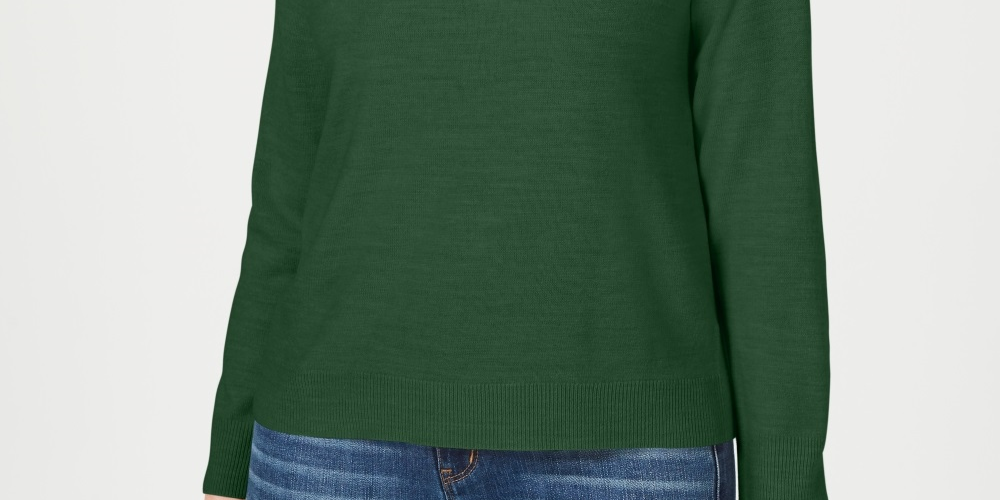 Karen Scott Women's Zip Back Mock Neck Sweater Green Size Large