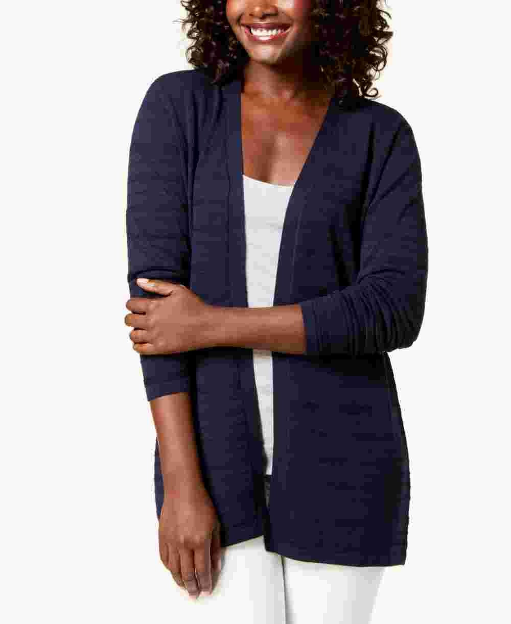 Karen Scott Women's Pointelle-Knit Cardigan  Navy Size Small