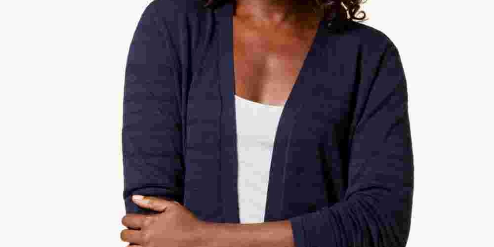 Karen Scott Women's Pointelle-Knit Cardigan  Navy Size Small