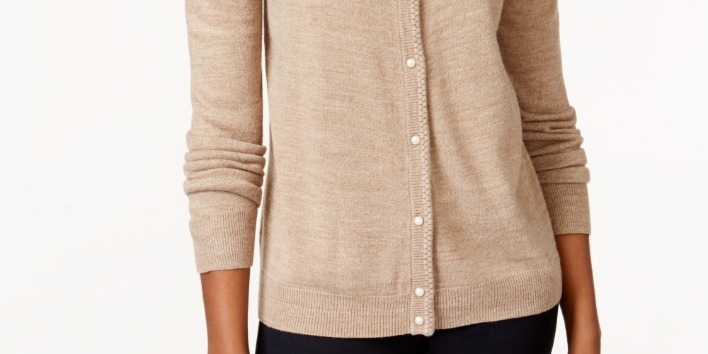 Karen Scott Women's Bead Button Cardigan Brown Size X-Large