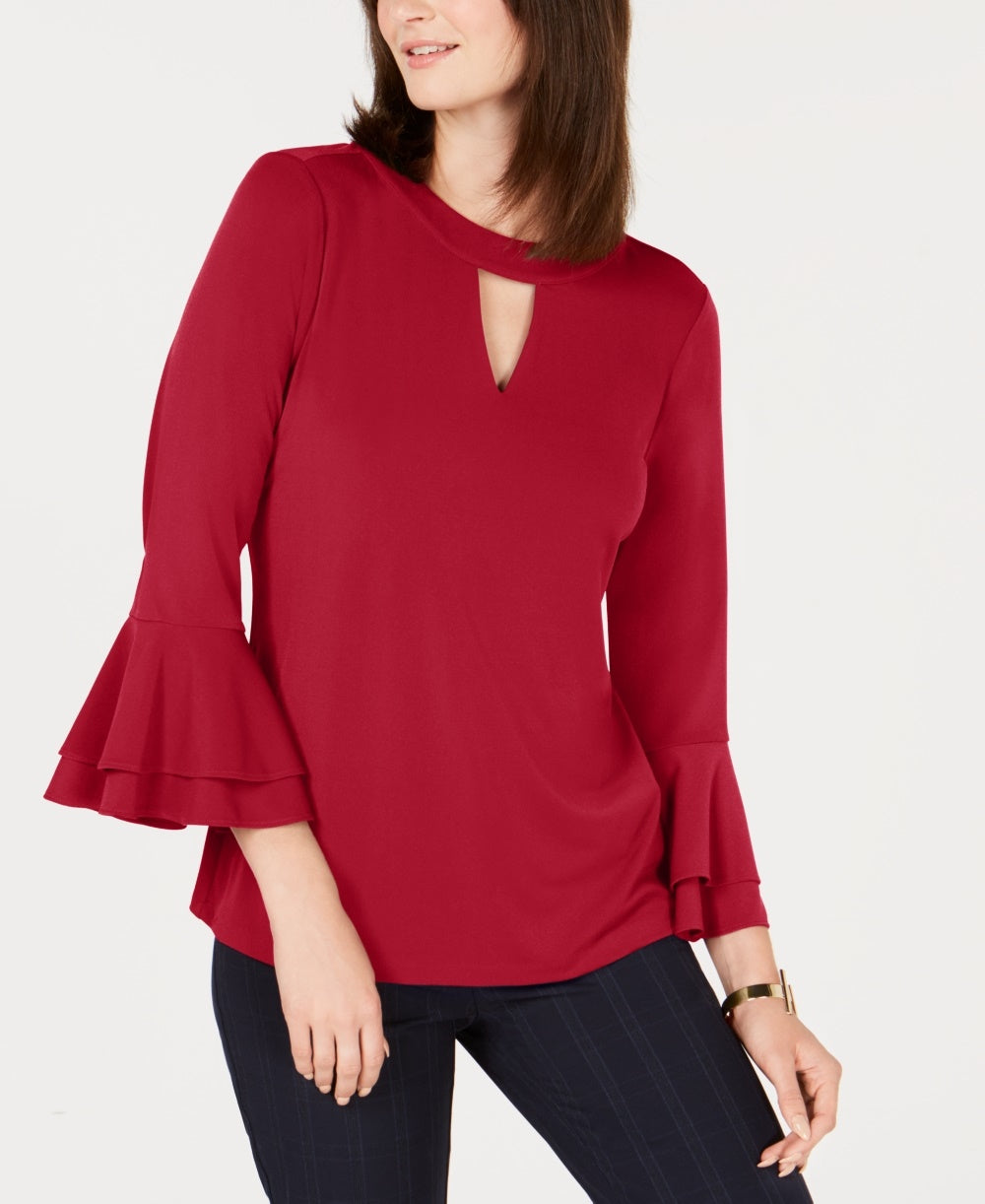 Charter Club Women's Bell Sleeve Keyhole Top Red Size X-Small
