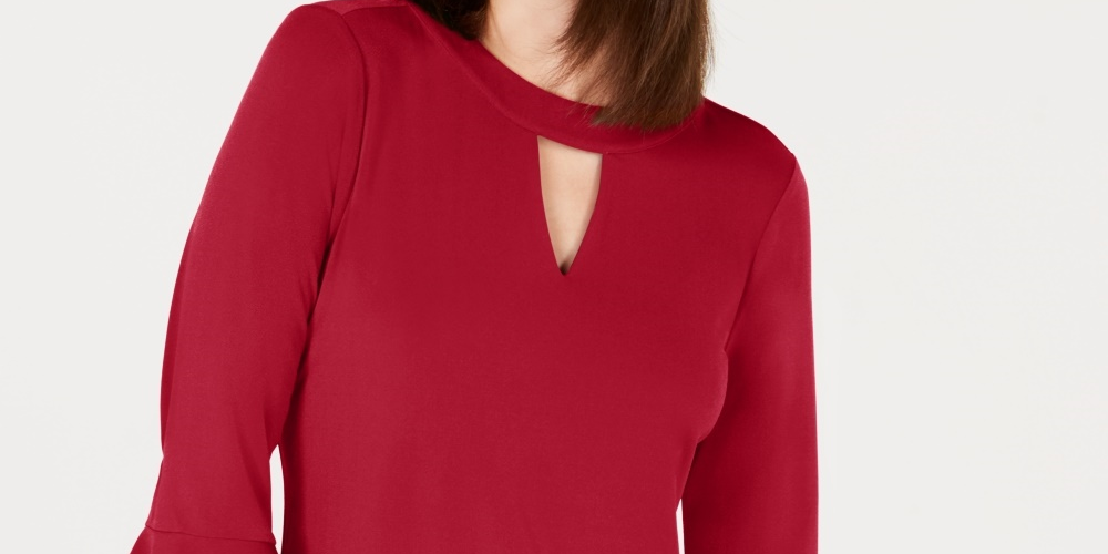 Charter Club Women's Bell Sleeve Keyhole Top Red Size X-Small