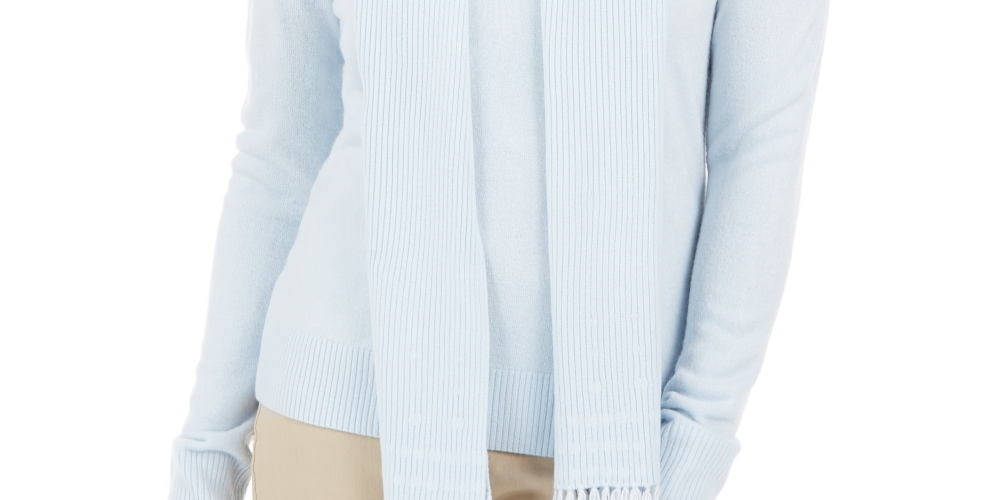 Karen Scott Women's Embellished Scarf Sweater Blue Size Large