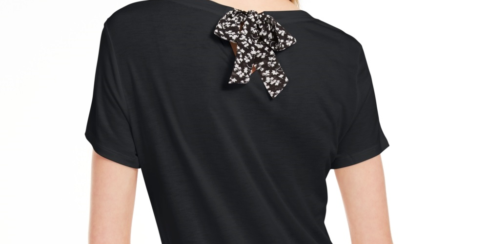Maison Jules Women's Tie Back Solid T-Shirt Black Size X-Large