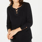 Karen Scott Women's Cotton Lace up Top Black Size 44