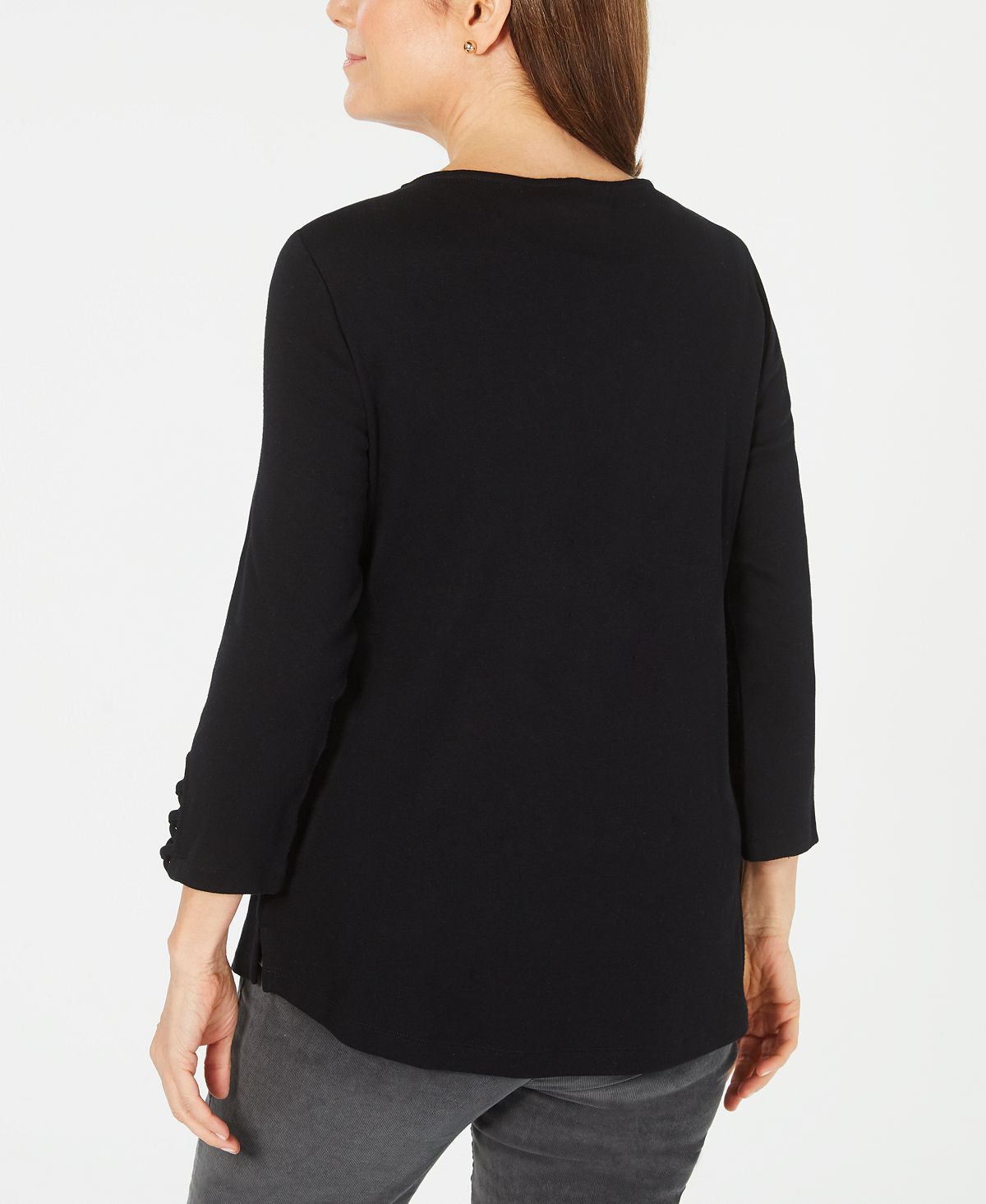 Karen Scott Women's Cotton Lace up Top Black Size 44