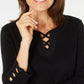 Karen Scott Women's Cotton Lace up Top Black Size 44