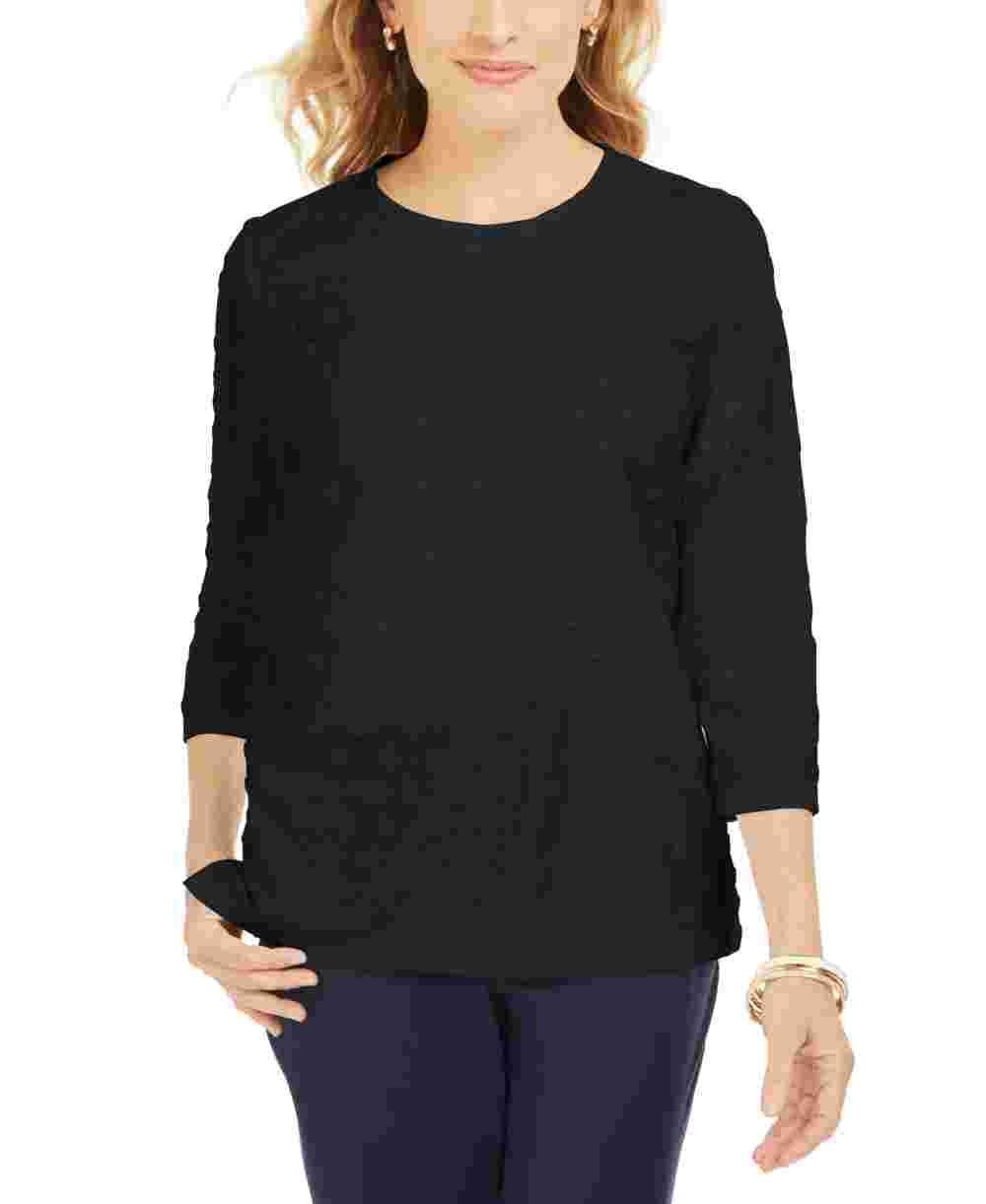 Karen Scott Women's Petite Textured Dot Sweatshirt Black Size PL