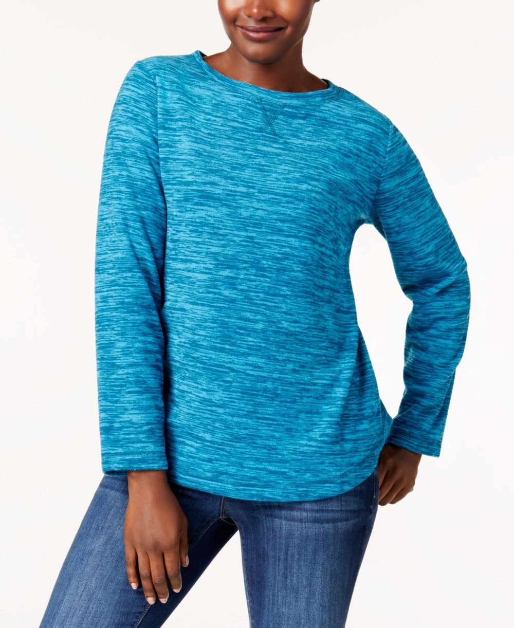 Karen Scott Women's Marled Sweatshirt Blue- Size PS