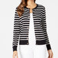 Charter Club Women's Striped Grommet Trim Cardigan Sweater Black Size Medium