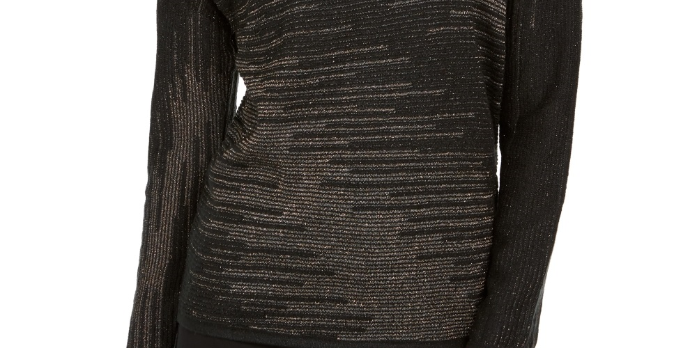 JM Collection Women's Metallic Knit Top Black Size Medium