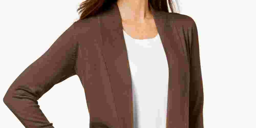 जेएम कलेक्शन वुमन ओपन फ्रंट कार्डिगन ब्राउन साइज डबल-एक्स लार्ज