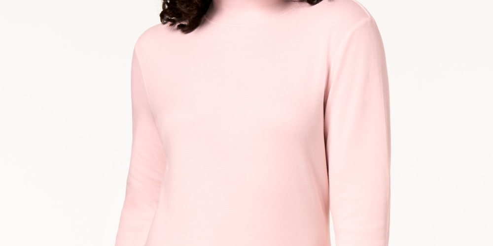 Karen Scott Women's Cotton Mock Neck Top Pink Size X-Large