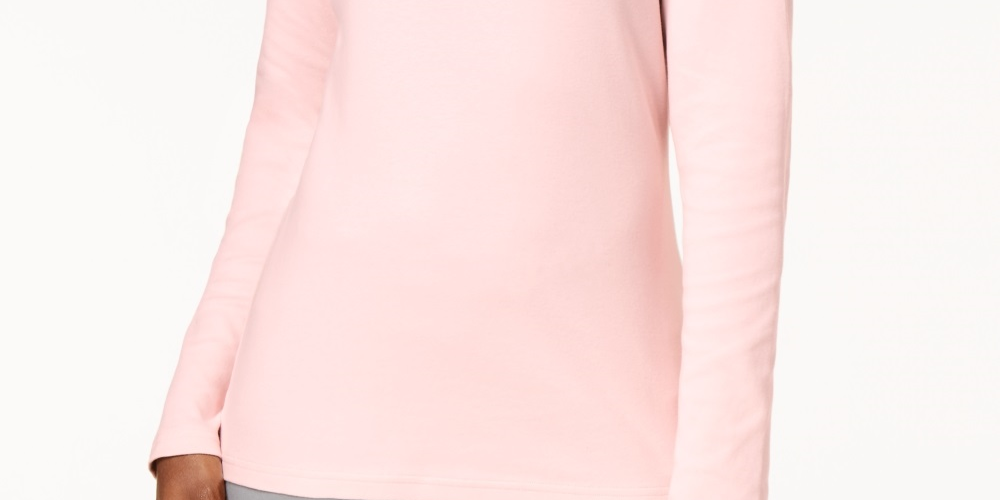 Karen Scott Women's Cotton Mock Neck Top Pink Size X-Large