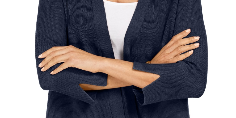 JM Collection Women's Mixed Ribbed Split Sleeve Cardigan Blue Size Large